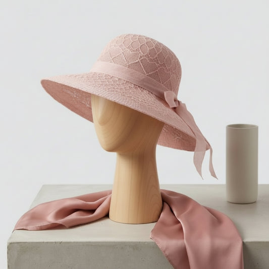 Chapeau Capeline Paille Rose Nœud