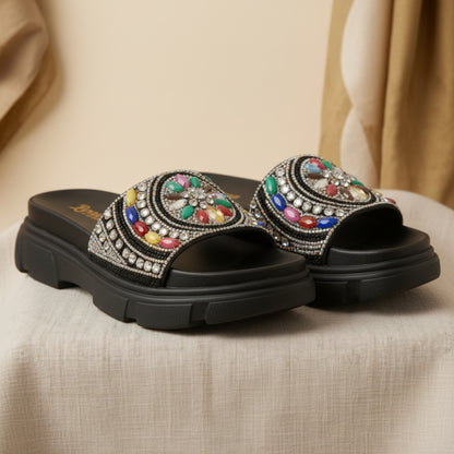 Mule Brodée Multicolore Strass