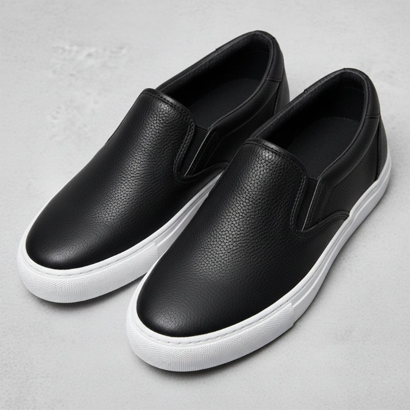 Slip-on Cuir Noir Semelle Blanche