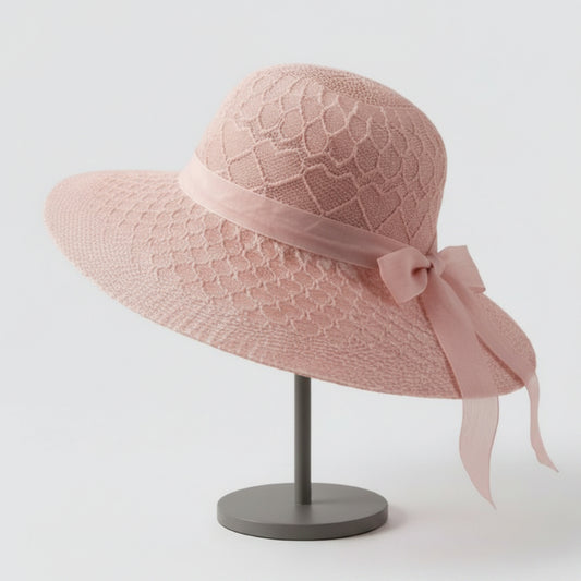 Chapeau Capeline Paille Rose Nœud