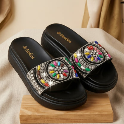 Mule Brodée Multicolore Strass