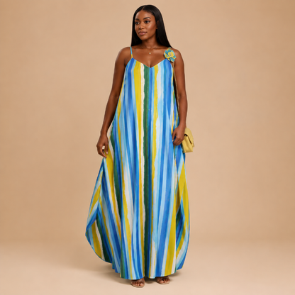Robe Maxi Rayée Multicolore à Bretelles