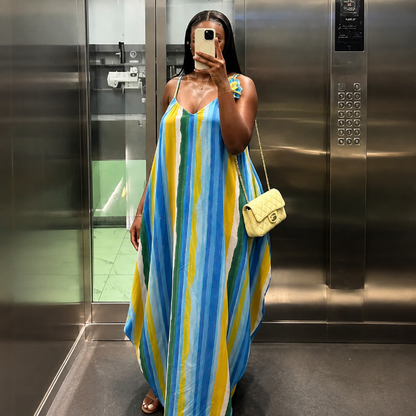 Robe Maxi Rayée Multicolore à Bretelles