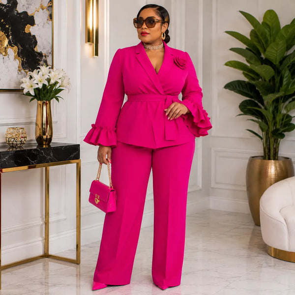 Tailleur 2 pièces rose fuchsia – vue de profil gauche