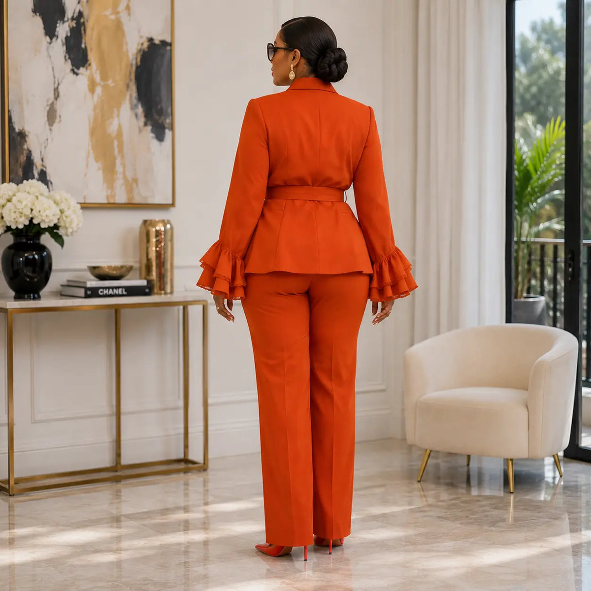 Tailleur 2 pièces orange terracotta – vue de profil gauche