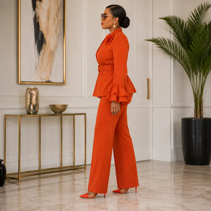 Tailleur 2 pièces orange terracotta – vue de face, modèle grande taille