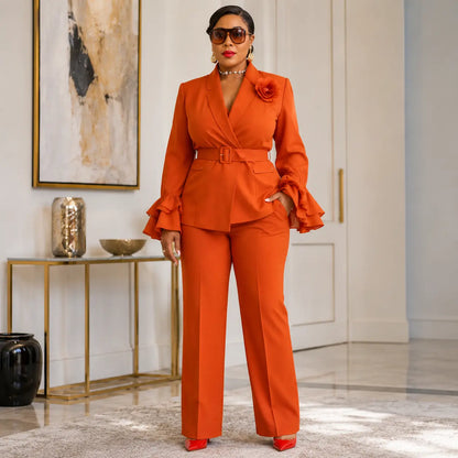 Tailleur 2 pièces orange terracotta – vue de dos