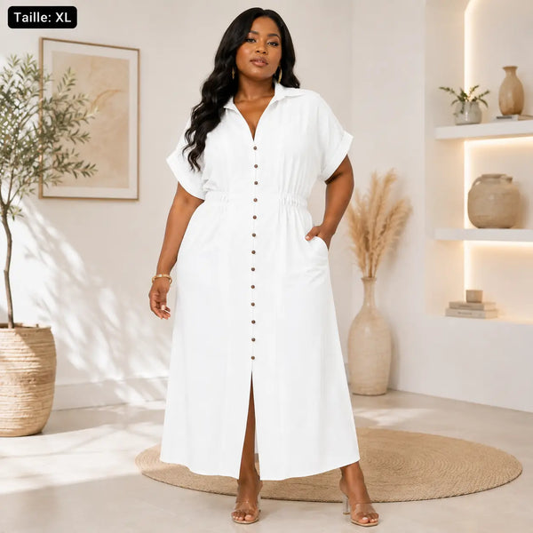 Robe chemise longue vert olive – vue de face, taille L