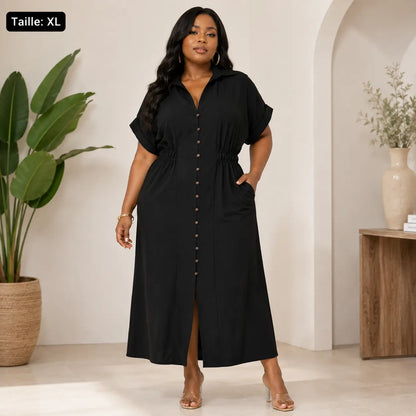 Robe chemise longue vert olive – vue de profil gauche, taille L
