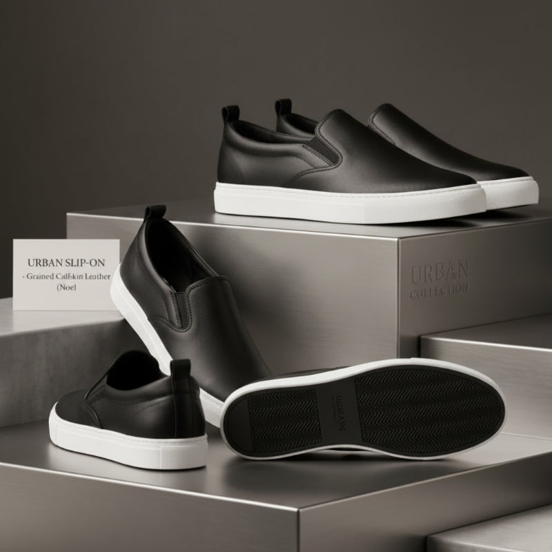 Slip-on Cuir Noir Semelle Blanche