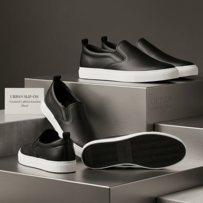 Slip-on Cuir Noir Semelle Blanche