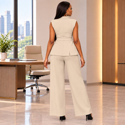 Ensemble pantalon femme élégant beige crème – vue de dos