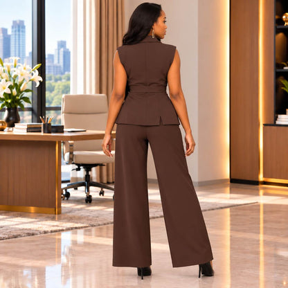 Ensemble pantalon femme élégant marron taupe – vue de dos