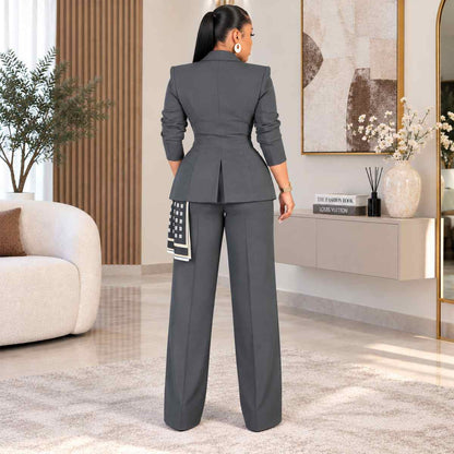 Ensemble tailleur femme élégant – veste et pantalon large