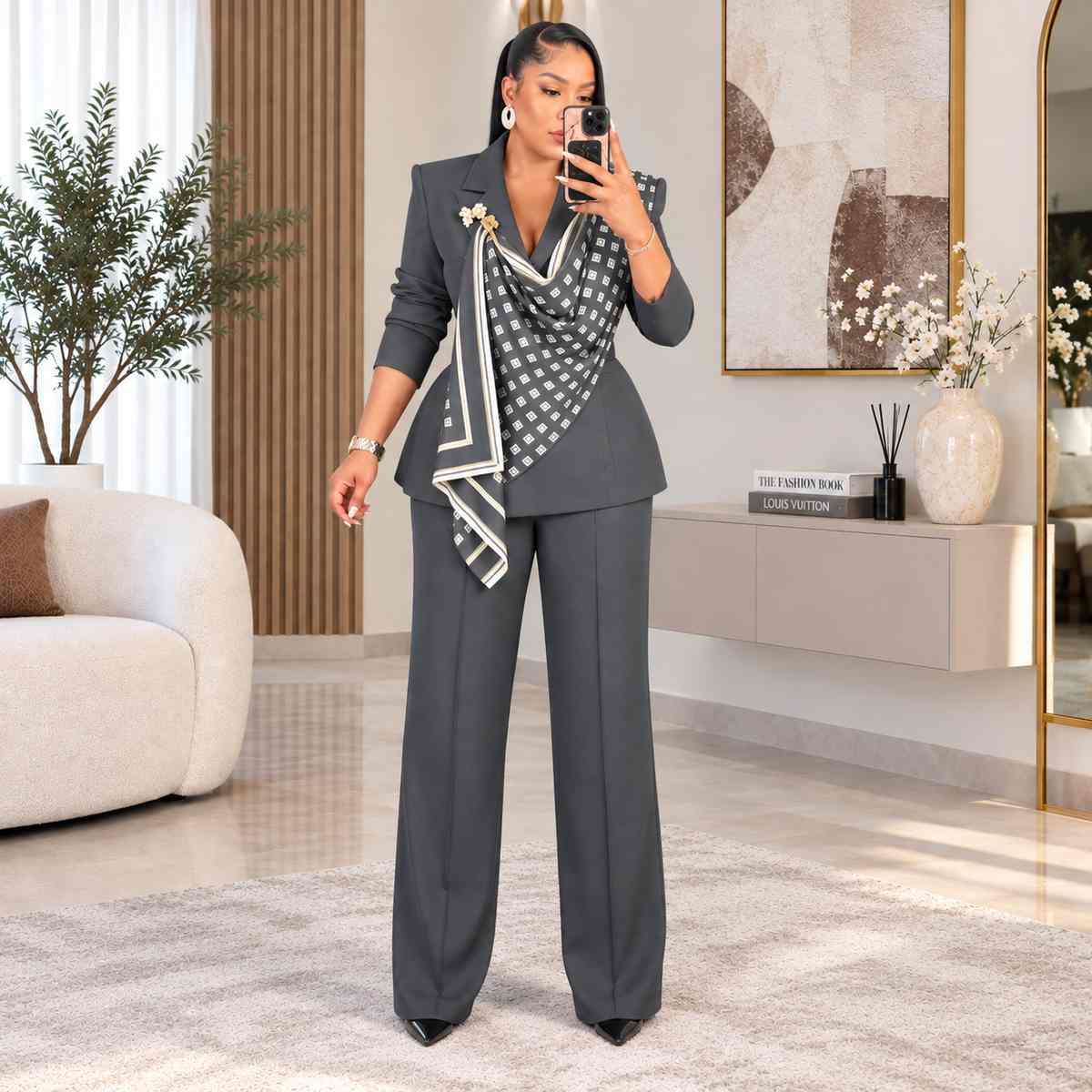Ensemble tailleur femme élégant – veste et pantalon large