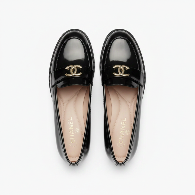 Mocassins cuir verni noir boucle dorée - vue dessus