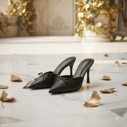 Mules talon aiguille cuir noir nœud - lifestyle luxe