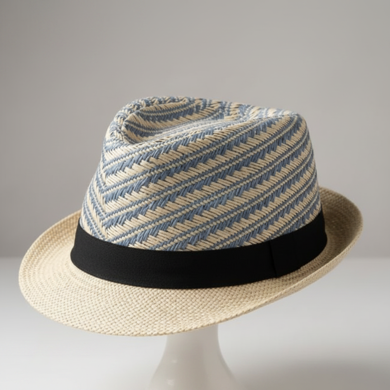 Chapeau fedora paille tressé bicolore - fond studio