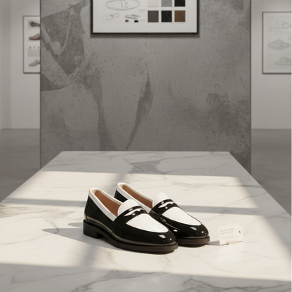 Mocassins bicolores cuir verni noir et blanc - lifestyle luxe