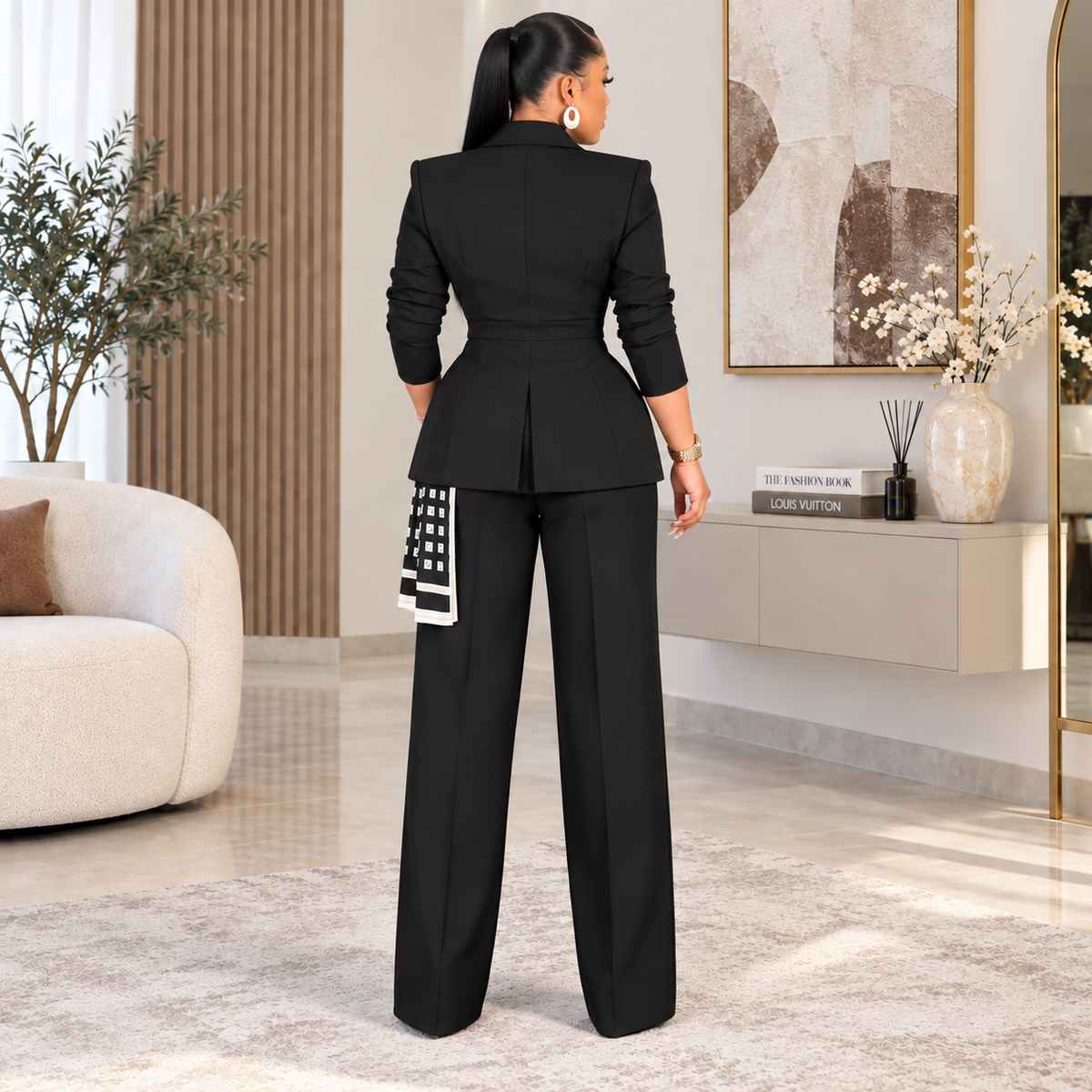 Ensemble tailleur femme élégant – veste et pantalon large