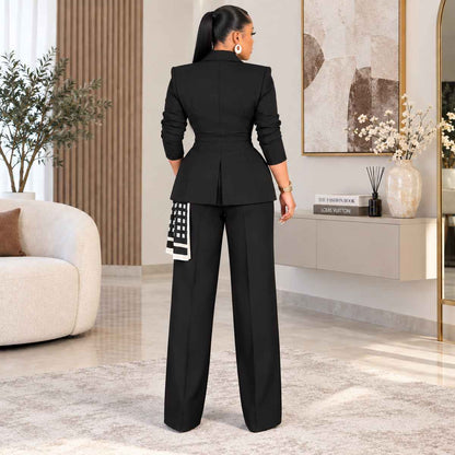 Ensemble tailleur femme élégant – veste et pantalon large