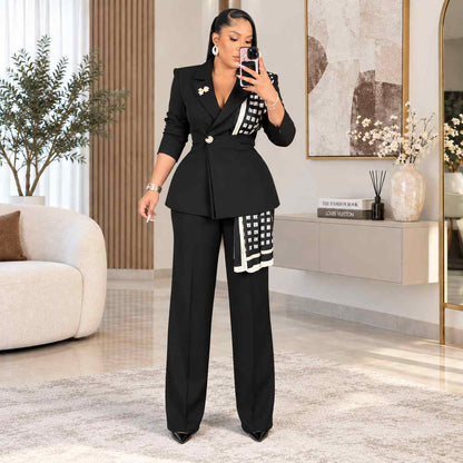 Ensemble tailleur femme élégant – veste et pantalon large