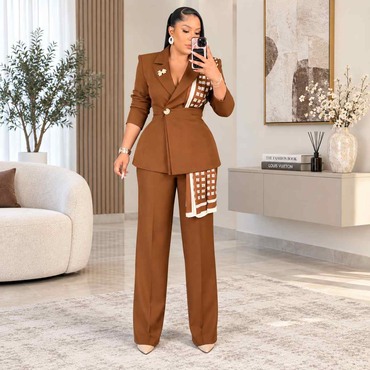 Ensemble tailleur femme élégant – veste et pantalon large
