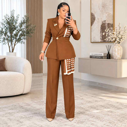 Ensemble tailleur femme élégant – veste et pantalon large