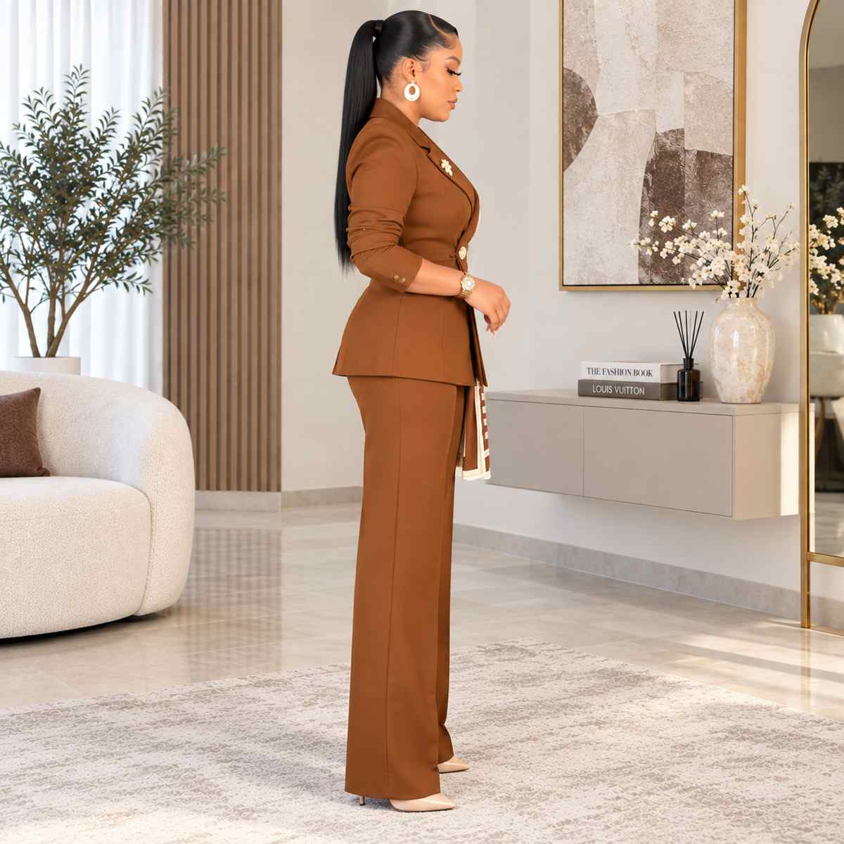 Ensemble tailleur femme élégant – veste et pantalon large